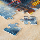 クリスマスツリーライトハウス航海のコースタルブルー ジグソーパズル (側面)