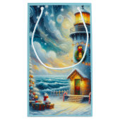 クリスマスツリーライトハウス航海のコースタルブルー スモールペーパーバッグ (裏面)