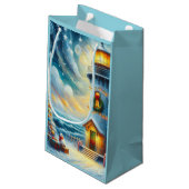 クリスマスツリーライトハウス航海のコースタルブルー スモールペーパーバッグ (裏面アングル)