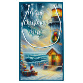 クリスマスツリーライトハウス航海のコースタルブルー スモールペーパーバッグ (裏面)