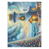 クリスマスツリーライトハウス航海のコースタルブルー テーブルクロス (正面)