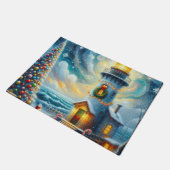 クリスマスツリーライトハウス航海のコースタルブルー ドアマット (アングル)