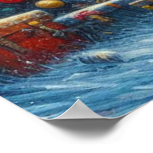 クリスマスツリーライトハウス航海のコースタルブルー ポスター (角)