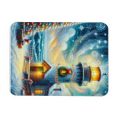 クリスマスツリーライトハウス航海のコースタルブルー マグネット (横)