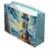クリスマスツリーライトハウス航海のコースタルブルー ラージペーパーバッグ (裏面アングル)
