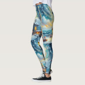 クリスマスツリーライトハウス航海のコースタルブルー レギンス (左)