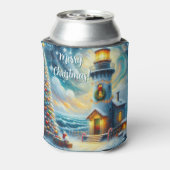 クリスマスツリーライトハウス航海のコースタルブルー 缶クーラー (缶裏面)
