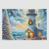 クリスマスツリーライトハウス航海のコースタルブルー 薄葉紙 (正面)