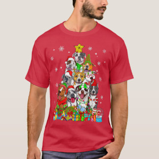 クリスマスツリーライトピットブルドッグ恋人クリスマスパジャム Tシャツ