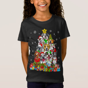 クリスマスツリーライトピットブルドッグ恋人クリスマスパジャム Tシャツ