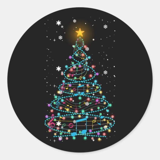 クリスマスツリーライトミュージックノートミュージカルクリスマスTre ラウンドシール (正面)