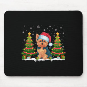クリスマスツリーライトヨークシャーテリアドッグサンタハットクリスマスソフトウェア マウスパッド