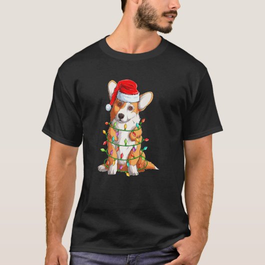 クリスマスツリーライト付きサンタコルギおもしろいクリスマス Tシャツ (正面)