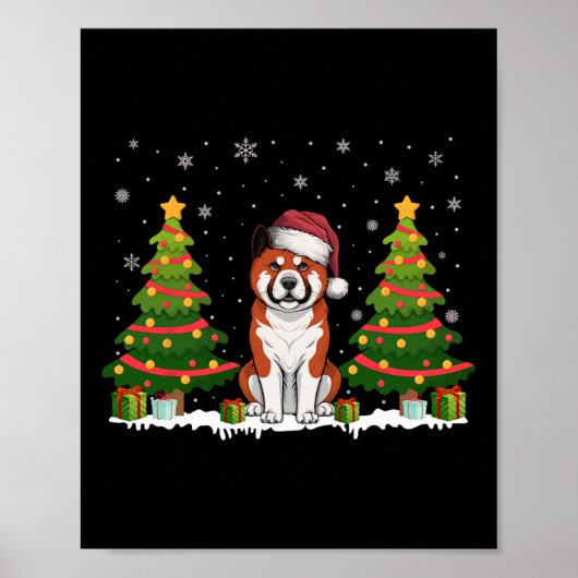 クリスマスツリーライト秋田犬サンタハットクリスマスSwe ポスター (正面)