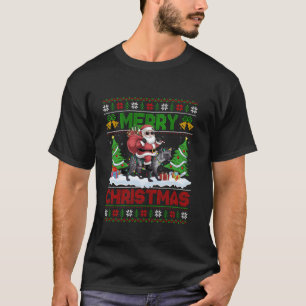 クリスマスツリーライト醜いサンタ乗馬ハイエナクリスマス Tシャツ