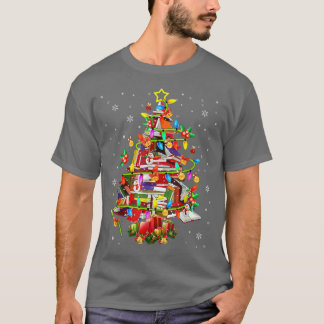 クリスマスツリーライブラリクリスマスライトツリーブックラバーリバー Tシャツ