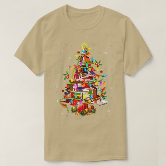 クリスマスツリーライブラリクリスマスライトツリーブックラバーリバー Tシャツ (デザイン正面)