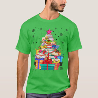 クリスマスツリーライブラリクリスマスライトツリーブックラバーリバー Tシャツ