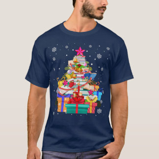 クリスマスツリーライブラリクリスマスライトツリーブックラバーリバー Tシャツ