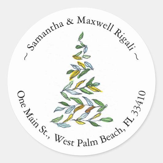 クリスマスツリーラウンド差出人住所ラベル ラウンドシール (正面)