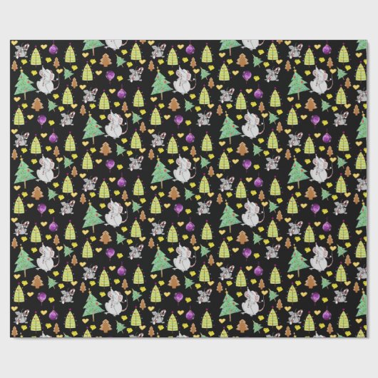 クリスマスツリーラッピング紙マウスブラックチーズ ラッピングペーパー (フラット)
