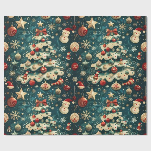 クリスマスツリーラッピング紙ヴィンテージブルー ラッピングペーパー (フラット)