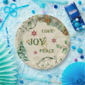 クリスマスツリーラブジョイピースホリータイポグラフィアート ペーパープレート (パーティー)