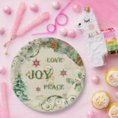 クリスマスツリーラブジョイピースホリータイポグラフィアート ペーパープレート (パーティー)