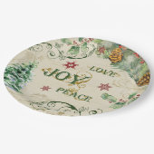 クリスマスツリーラブジョイピースホリータイポグラフィアート ペーパープレート (アングル)