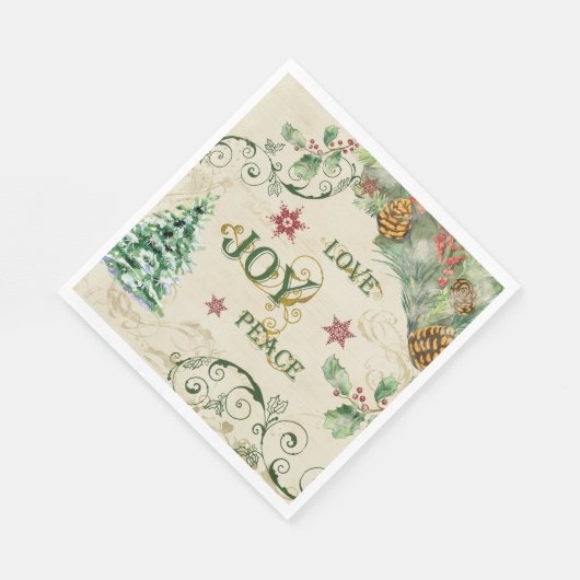 クリスマスツリーラブジョイピースホリータイポグラフィ スタンダードランチョンナプキン (角)