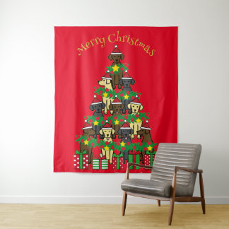 クリスマスツリーラブラドールレッドタペストリー タペストリー