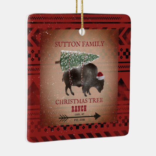 クリスマスツリーランチサンタバイソン幾何学模様 セラミックオーナメント (右)