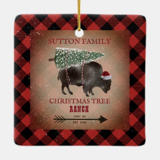 クリスマスツリーランチサンタバイソン幾何学模様 セラミックオーナメント (裏面)