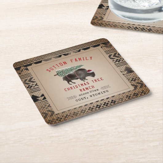 クリスマスツリーランチサンタビソンバーラップ スクエアペーパーコースター (アングル)