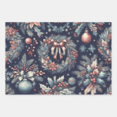 クリスマスツリーリースオーナメントデザインブルーベギー ラッピングペーパーシート (正面3)