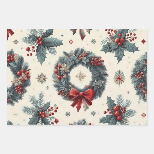 クリスマスツリーリースオーナメントデザインブルーベギー ラッピングペーパーシート (正面)