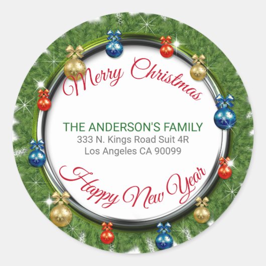 クリスマスツリーリース及びクリスマスボール ラウンドシール (正面)