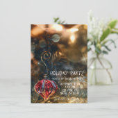 クリスマスツリーレッドオーナメントホリデーライトパーティー 招待状 (スタンド正面)