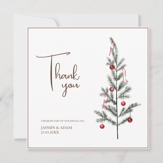 クリスマスツリーレッドグリーンウィンター結婚フェスティバル サンキューカード (正面)