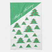 クリスマスツリーレッドグリーンハッピーホリデーズパターン キッチンタオル (縦)