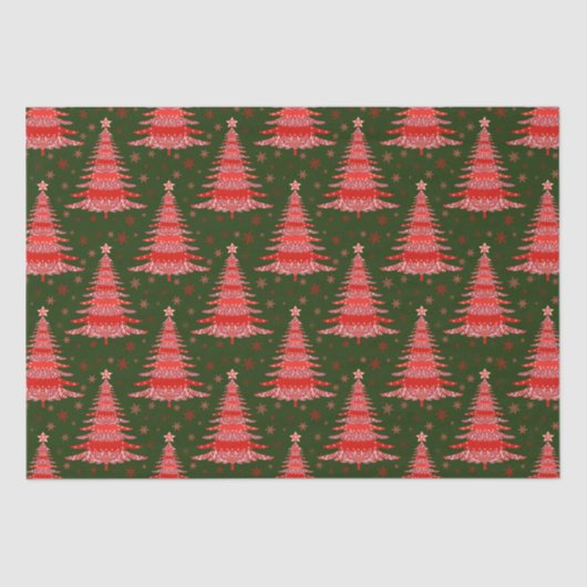 クリスマスツリーレッドグリーンパターンデザイン 薄葉紙 (正面)