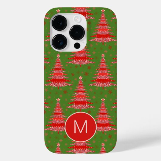 クリスマスツリーレッドグリーンパターンモノグラム Case-Mate iPhoneケース (裏面)
