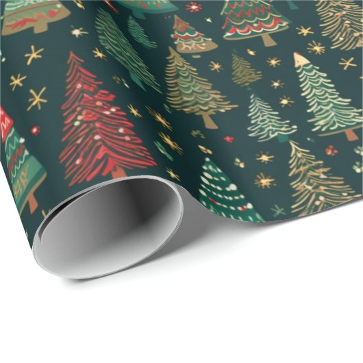 クリスマスツリーレッドグリーンホワイトブラッククリスマス ラッピングペーパー (ロールコーナー)