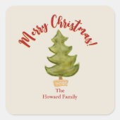 クリスマスツリーレッドグリーン伝統的封筒 スクエアシール (正面)