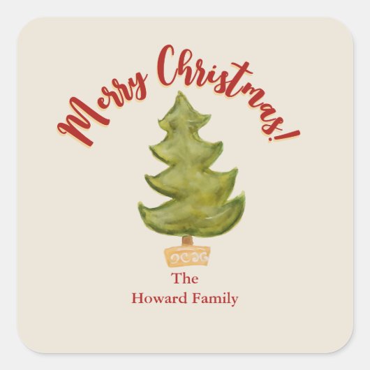 クリスマスツリーレッドグリーン伝統的封筒 スクエアシール (正面)