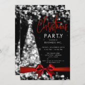 クリスマスツリーレッドシルバー企業の+旅程 招待状 (正面/裏面)