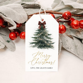 クリスマスツリーレッドチェックボウホリデー ギフトタグ