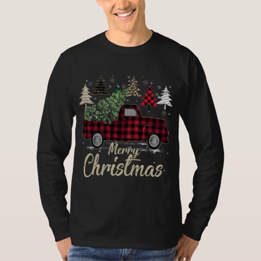 クリスマスツリーレッドトラックバッファロープレイド Tシャツ (正面)