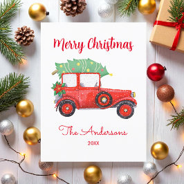 クリスマスツリーレッドトラックホワイト ポストカード