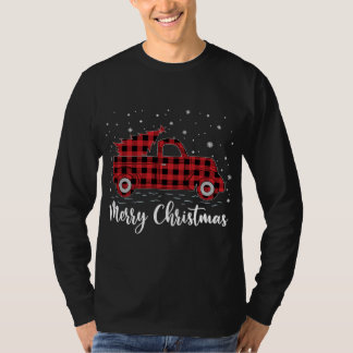 クリスマスツリーレッドバッファロープレイドレッドトラックメリーキリスト Tシャツ